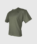 Playera oversize de entrenamiento para gym color olivo - angulo tres cuartos